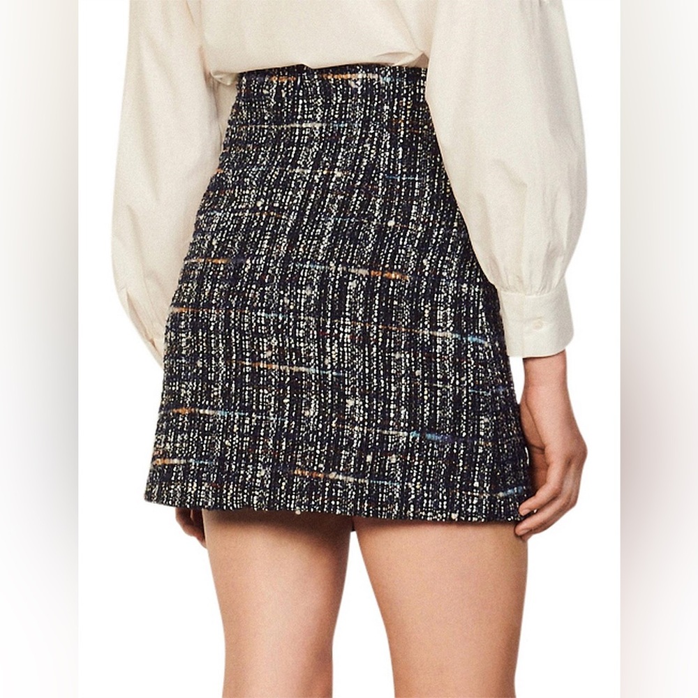 SANDRO Paris Marietha Navy Blue Tweed Mini SKIRT Preppy Old Money Academia SZ‎ 2 - Picture 2 of 12